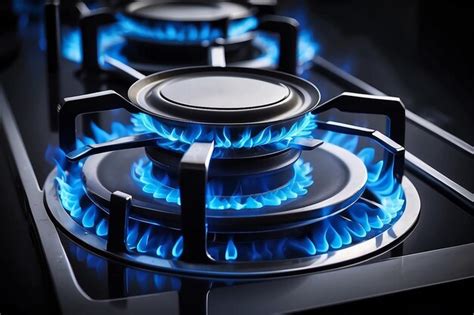 Premium Photo | Modern kitchen stove cook with blue flames burning