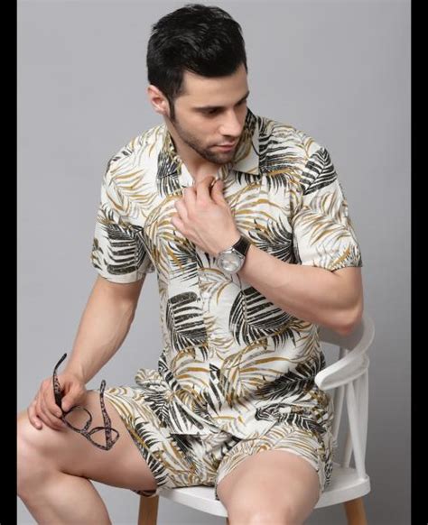 Buy Rigo Men White Palm Leaves Print Rayon Half Sleeves Co Ord Set Online At Best Prices In