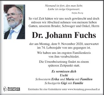 Traueranzeigen Von Johann Fuchs Trauer Kleinezeitung At