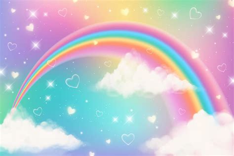 Fondo De Unicornio Arco Iris De Fantas A Hologr Fica Con Nubes Cielo