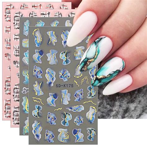 Jmeowio 3d Embossed Marble Nail Art Stickers Decals Self Adhesive Pegatinas Uñas 5d