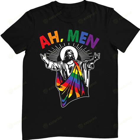 Ah Men Funny Lgbt Gay Pride Jesus Rainbow Flag Christian T Shirt