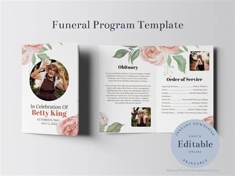 Blush Rose Funeral Program Template Obituary Template Printable Order Of Service Funeral