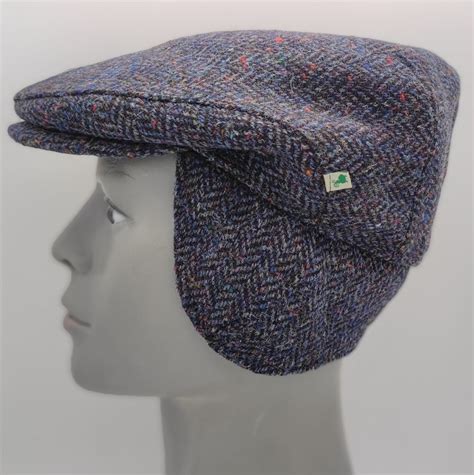 Traditional Irish Donegal Tweed Flat Cap With Foldable Ear Flaps Dark