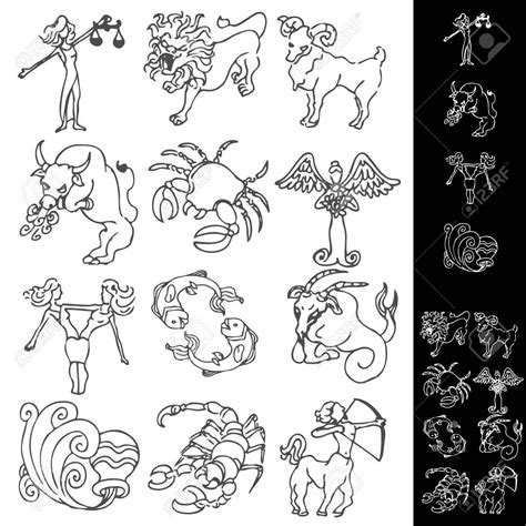 An Image Of A Set Of Zodiac Drawings Stock Vector Az Art