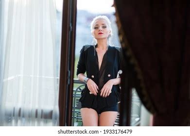 Stylish Fashionable Blonde Woman Makeup Heals Stock Photo