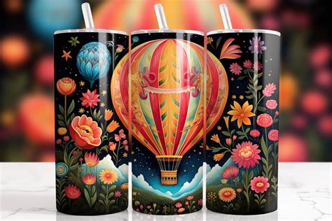 Wildflower Hot Air Balloon Tumbler Wrap Design