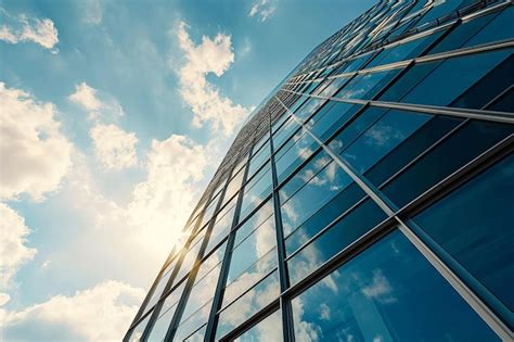 Un Edificio Alto Con Muchas Ventanas Y Un Fondo De Cielo Foto Premium