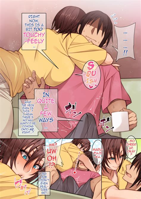 Rule 34 1boy 1girls Aunty Noriko Blue Eyes Comic Curvy Figure Dialogue Doujinshi English Text