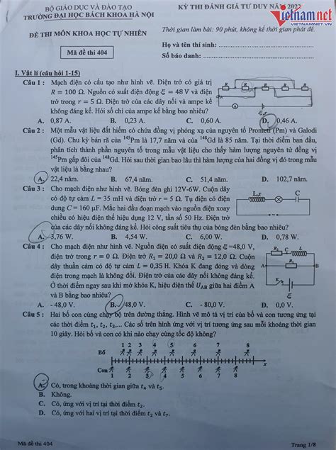 Đề Thi đánh Giá Tư Duy ĐH Bách Khoa Hà Nội Năm 2022 Vietnamnet