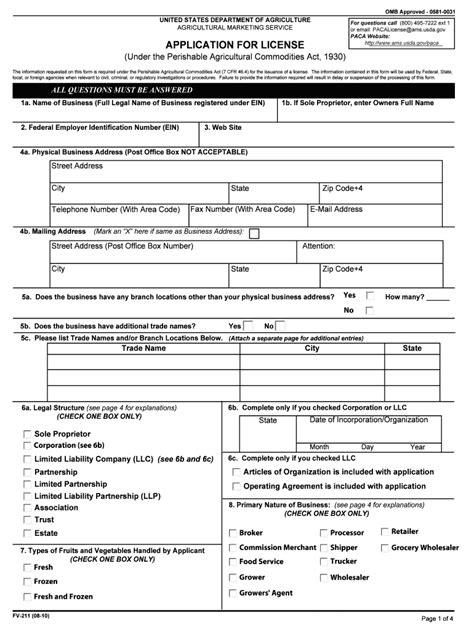 Fillable Online Ams Usda Fv 211 08 10 Application For License Fax Email Print Pdffiller