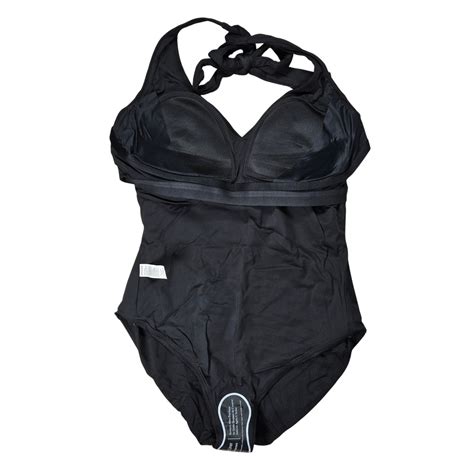 Spanx Pique Shaping Halter One-Piece Swimsuit Very Black 50684R XL