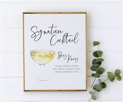 Signature Cocktail Sign Watercolor Cocktail Sign For Party Etsy Canada