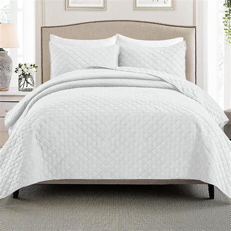 Exclusivo Mezcla 3 Piece White King Size Quilt Set Box Pattern Ultrasonic