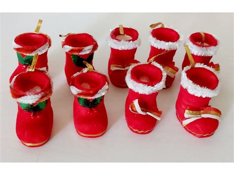 Midcentury S Flocked Red Boot Ornaments Set Of Japan Etsy