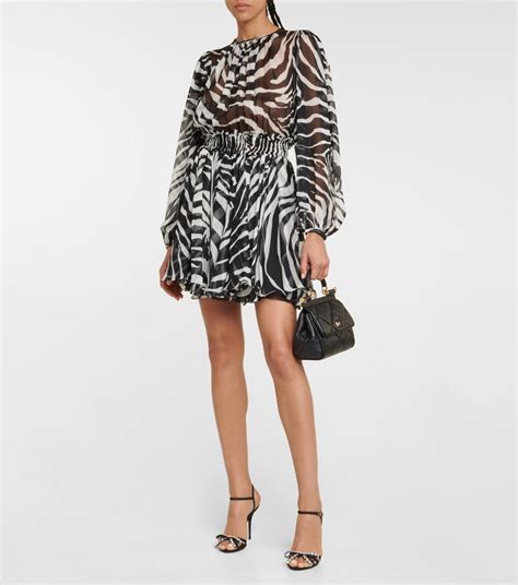 Zebra Print Silk Chiffon Minidress In Multicoloured Dolce Gabbana