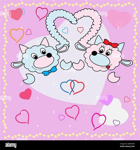 Collection Of Falling In Love Animals Over Cute Background With Hearts