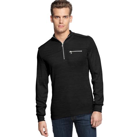 Lyst Calvin Klein Long Sleeve Rib Space Dyed Quarter Zip Shirt In