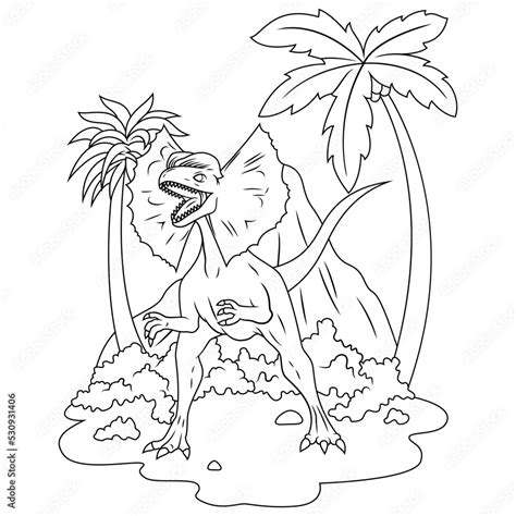 hand drawn of Dilophosaurus line art Stock Vector | Adobe Stock