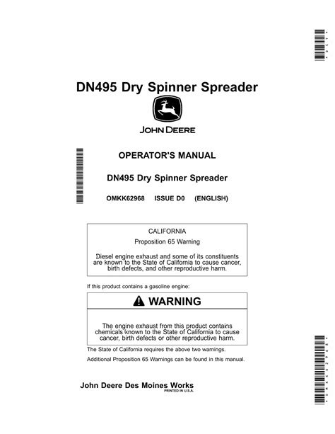 John Deere DN495 Dry Spinner Spreader Operator Manual OMKK62968