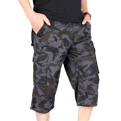 Shorts Cargo Hommes Camouflage Gris2 En Coton Multi Poches Capri