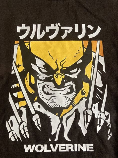 Wolverine Japanese Style Kanji Claws Mens Black White Yellow Tee Size