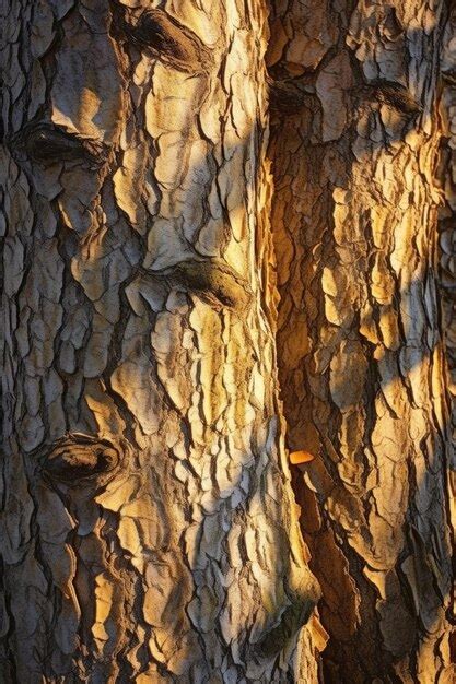 Premium Ai Image Closeup Of Tree Bark Patterns In Sunlight Created With Generative Ai