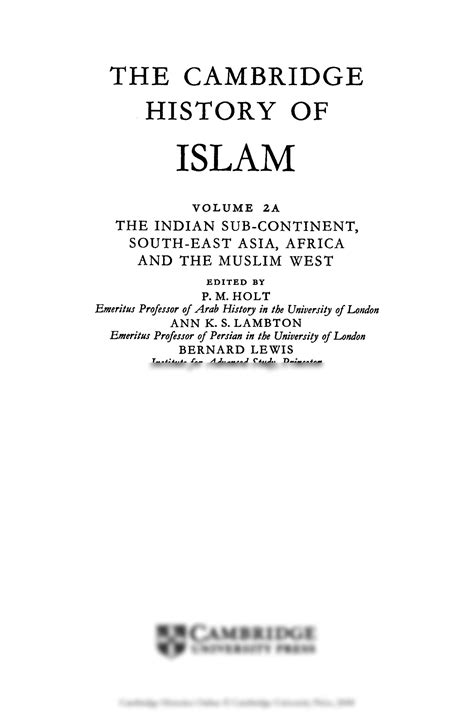 SOLUTION The Cambridge History Of Islam Volume 1a The Central Islamic