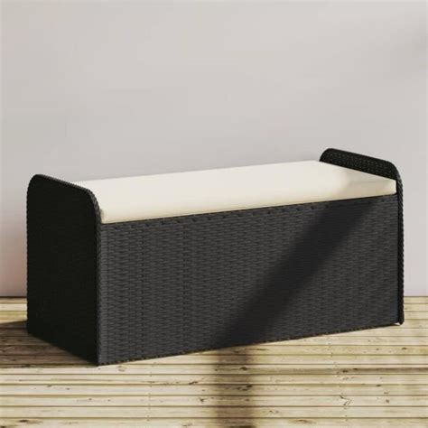 Zerodis Banc de rangement avec coussin noir 115x51x52 cm résine tressée