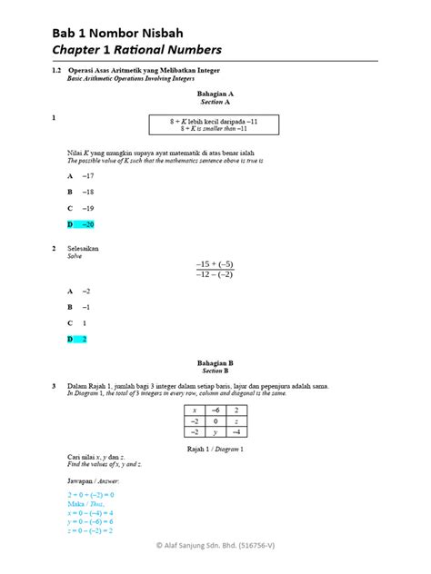 Bab 12 Operasi Asas Aritmetik Yang Melibatkan Integer Pdf