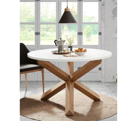 Table Manger Ronde Coloris Blanc Naturel En Bois Laqu Et Pieds En