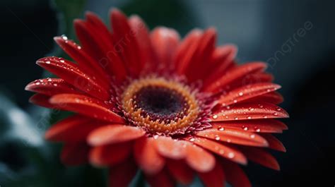 Fondo Flor De Gerbera Roja Con Gotitas Fondo Una Imagen De Una Flor De