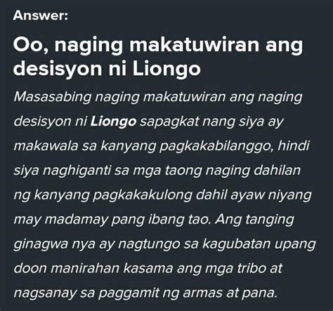 Makatuwiran Ba Ang Kaniyang Desisyon Ni Liongo Brainly Ph