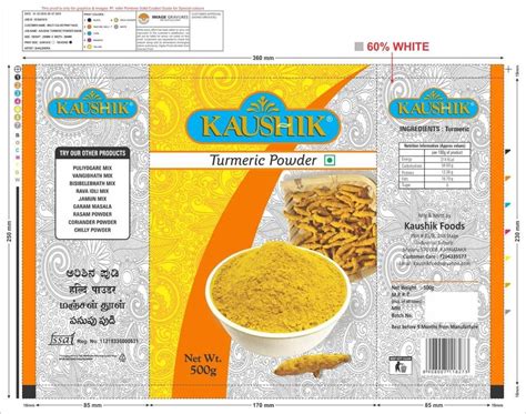 Printed Matte 500g Kaushik Turmeric Powder Packaging Pouch Heat Sealed