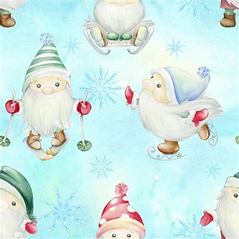 Gnomos Flocos De Neve Aquarela Padr O Sem Costura Estilo Desenho