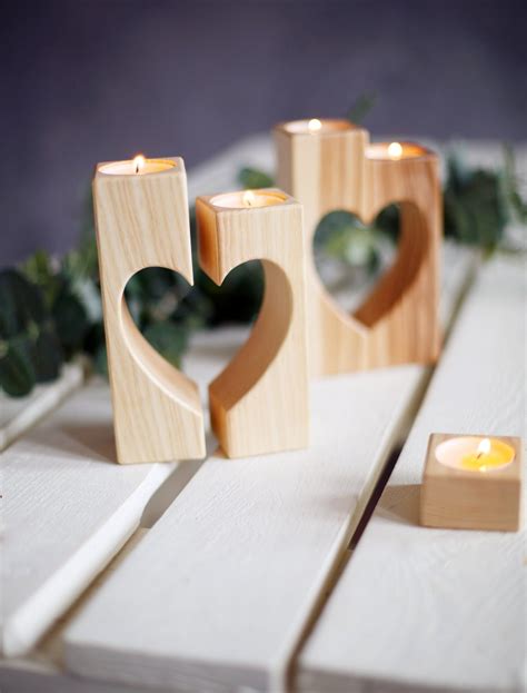 Heart Candle Holders Wooden Candle Holder Rustic Candle Holder