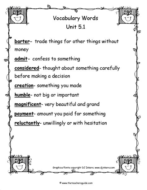 3rd Grade Vocabulary Worksheets