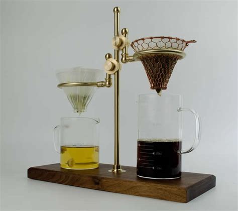 Simple Black Walnut Base Brass Pour Over Drip Coffee Maker Dripper Stand Feelt