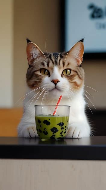 Premium Photo Cute Cat Drink Soda