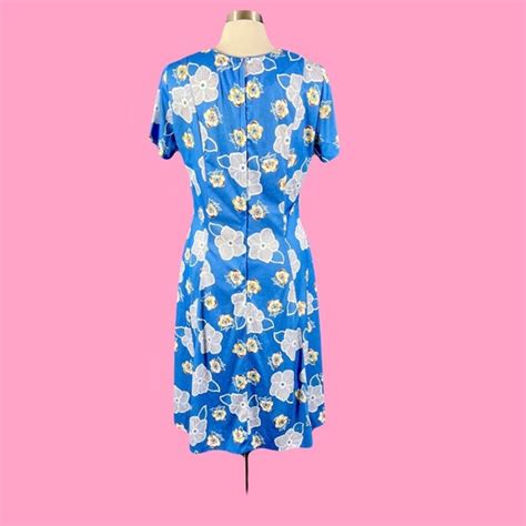 Vintage S Blue Floral Short Sleeve Mini Dress S Gem