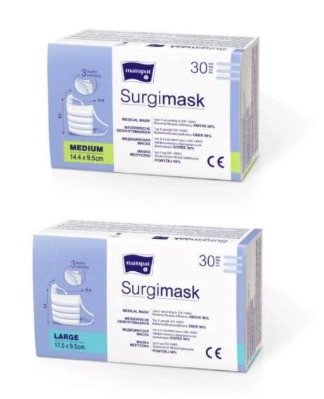 Surgimask maski medyczne 3 warstwowe 30 szt WYROBY MEDYCZNE Odzież