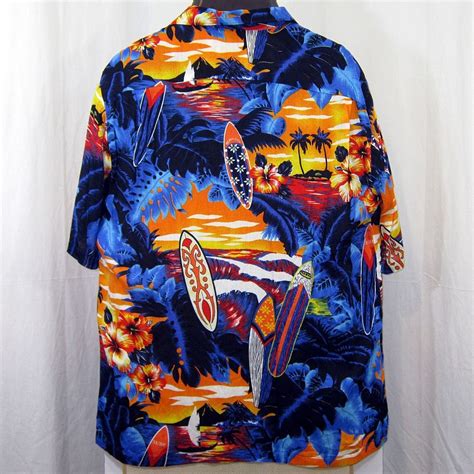 Aloha Hut Hawaiian Shirt Sun Set Island Palm Trees Surfboard Hibiscus