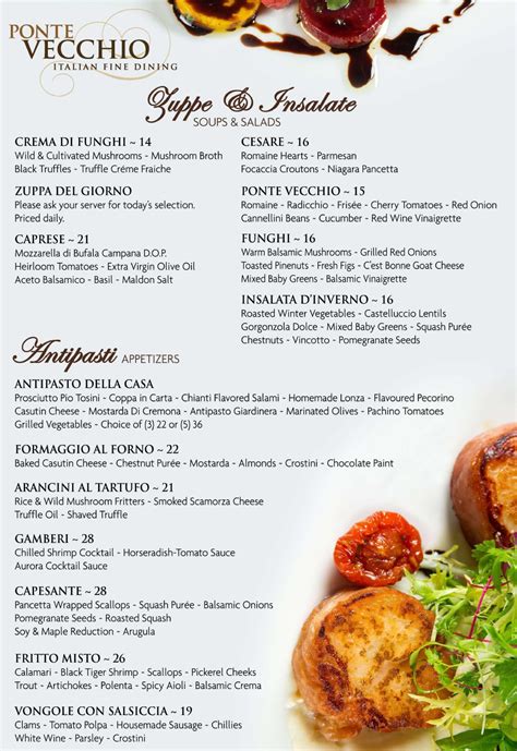 Ponte Vecchio Menu In Niagara Falls Ontario Canada