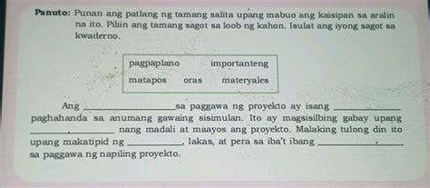 Panuto Punan Ang Patlang Ng Tamang Salita Studyx