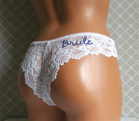 Bridal Panties White Lace Tanga W Something Cobalt Blue Personalized Bridal Panties 2243441