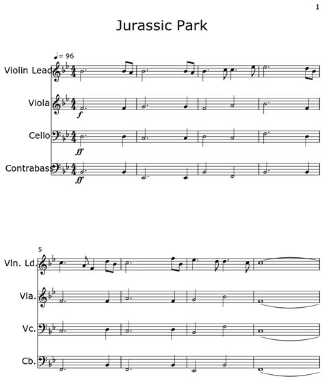 Jurassic Park - Sheet music for Violin Lead, Viola, Cello, Contrabass