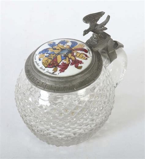 Tubinger hedgehog clear glass with rhombic relief, tin lid with...