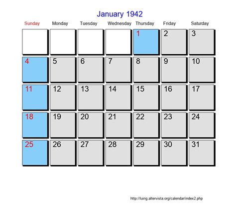 January 1942 - Roman Catholic Saints Calendar