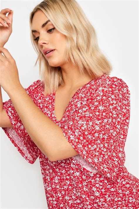 Yours Plus Size Red Ditsy Floral Print Swing Top Yours Clothing