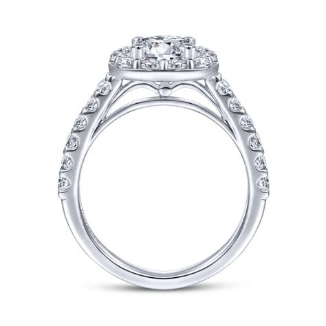 14k White Gold Cushion Halo Round Diamond Engagement Ring